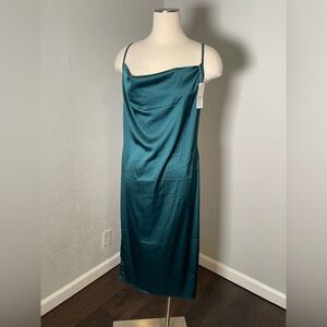 Chic Satin Midi Dress in Teal
